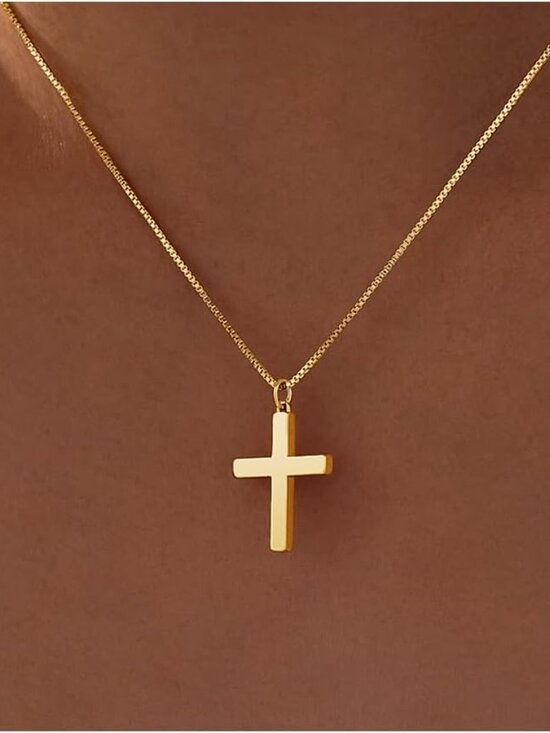 Jewelry - Easter Basket Stuffer Cross Necklace for Women Girls, Dainty 14K Gold Silver Pla